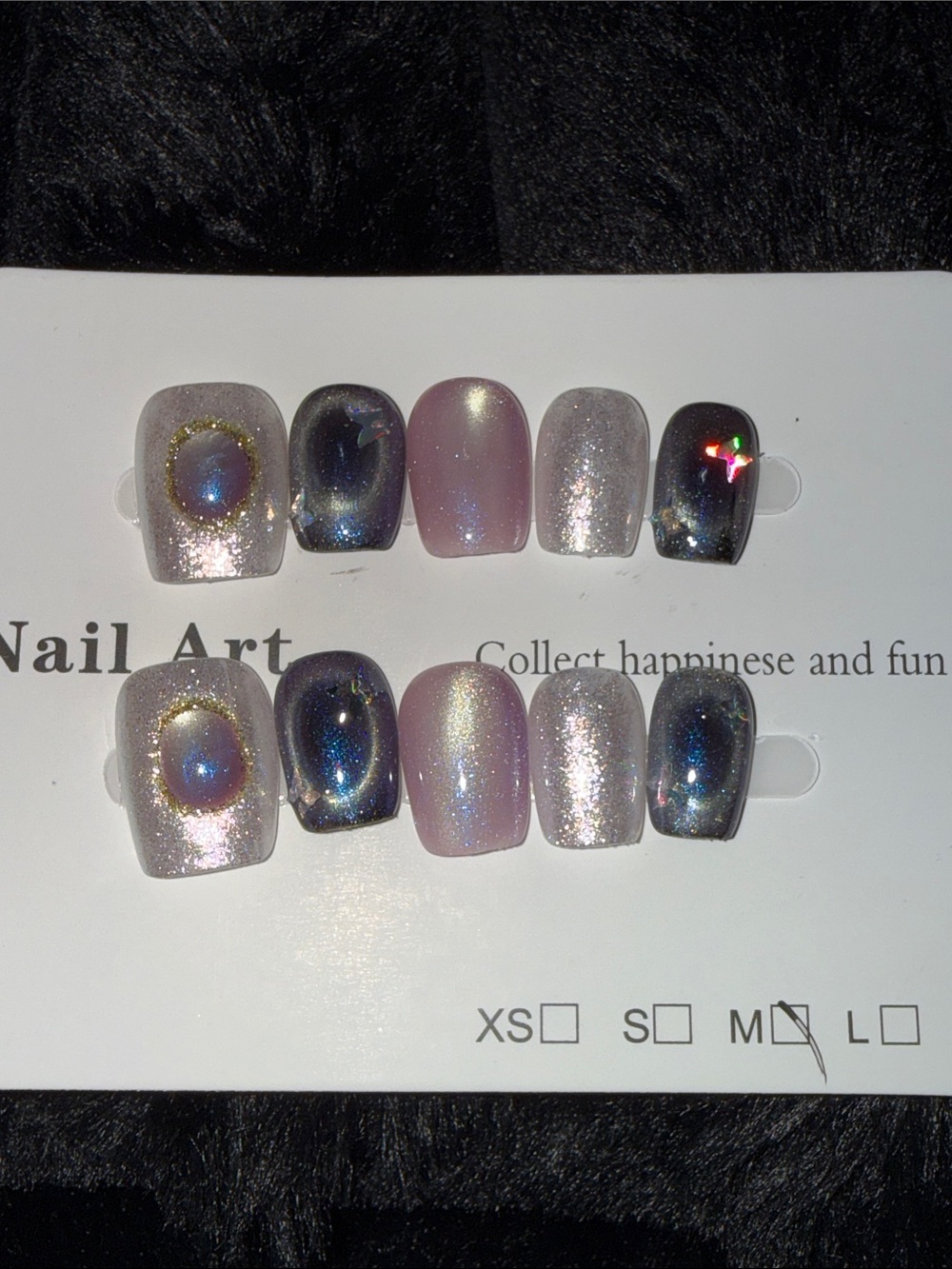 False Nail Set — Shimmery Pink and Iridescent Black Press-Ons